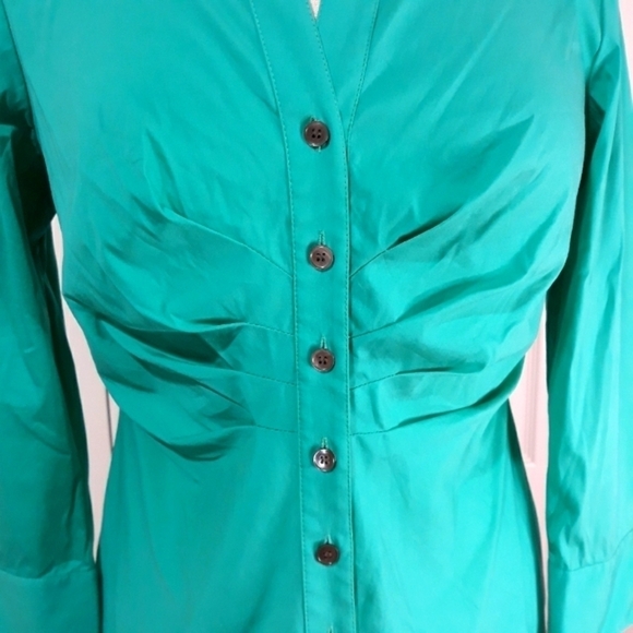 Lafayette 148 New York Cotto Shirt Button Down 3/4 Sleeve Turquoise Top … - Picture 3 of 12